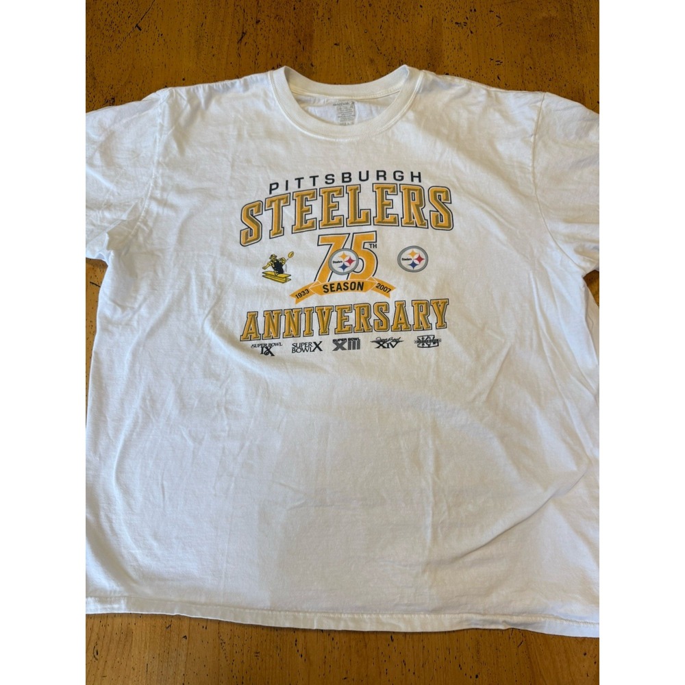 Pittsburgh Steelers 75th Anniversary Season Mens Sz Xxl White T Shirt Reebok